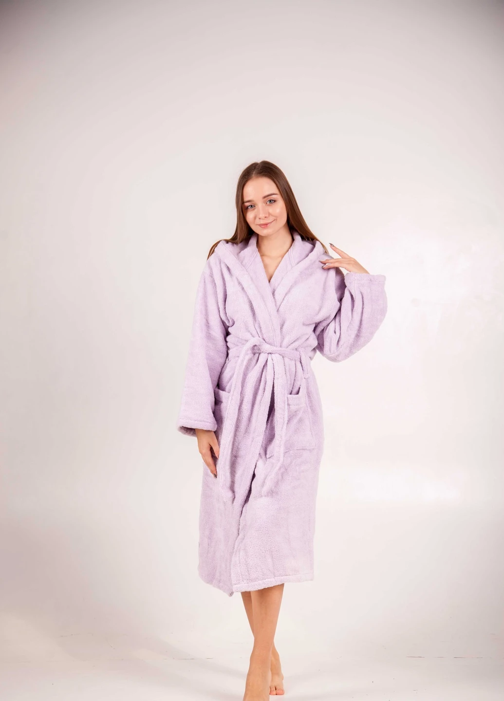 Халат махровий Bella, MicroCotton, однокольоровий, бузковий, розмір M (3800980992633) Bulgaria-Tex (251707692)