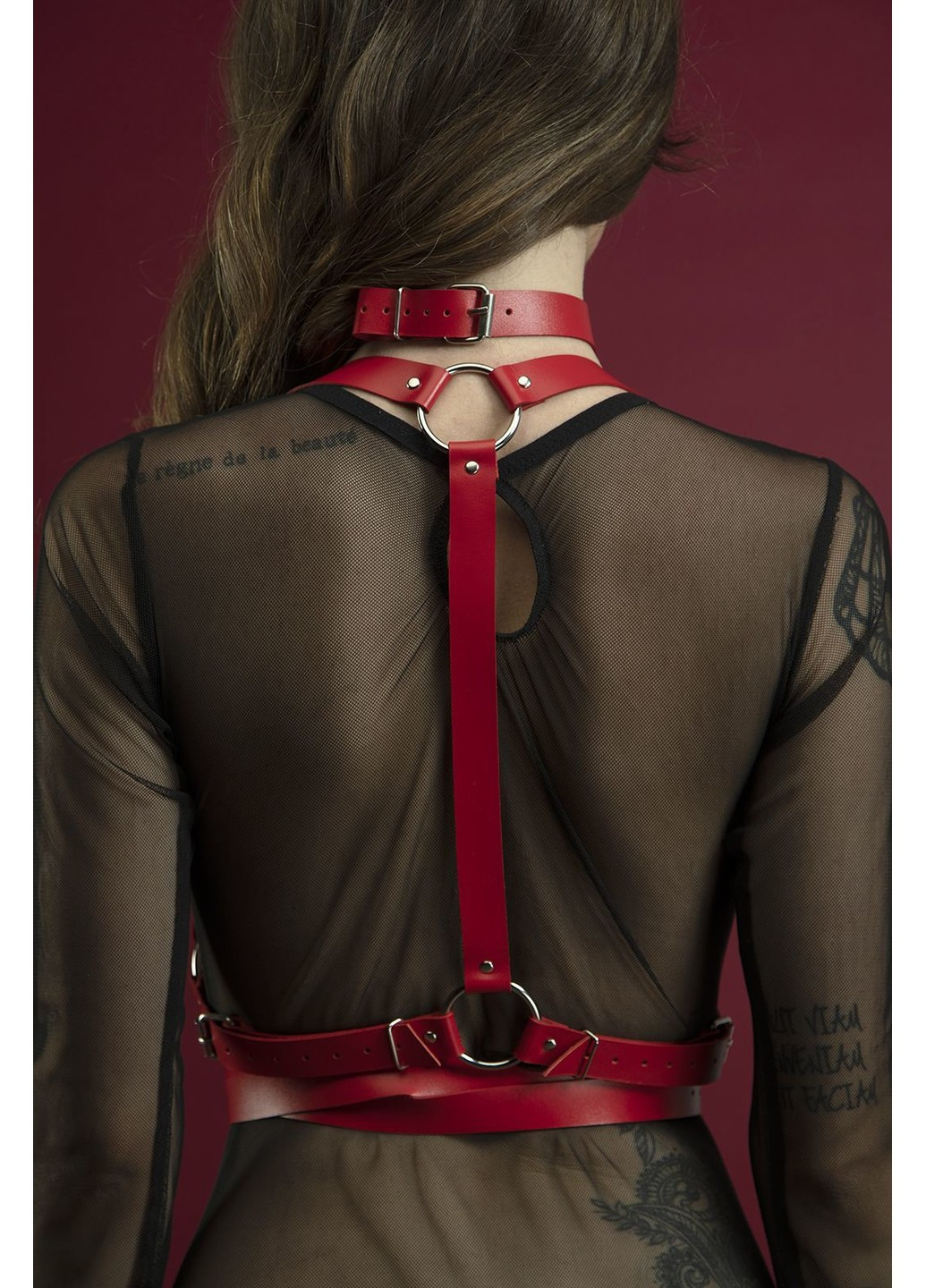 Портупея на тіло - Harness, натуральна шкіра, колір червоний Feral Feelings (255690853)