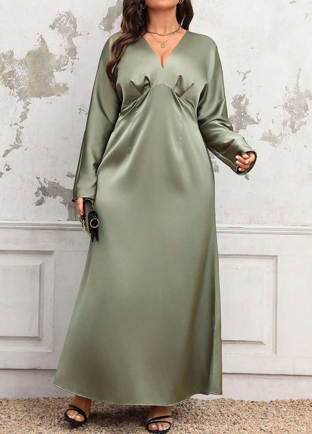 Сіро-зелена святковий, вечірня сукня в стилі армпір SHEIN однотонна