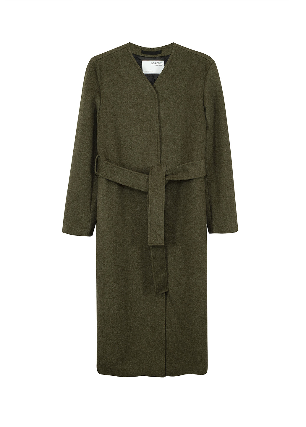 Оливковое (хаки) демисезонное Пальто однобортное Selected Femme