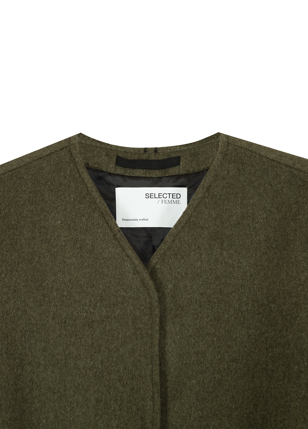 Оливковое (хаки) демисезонное Пальто однобортное Selected Femme