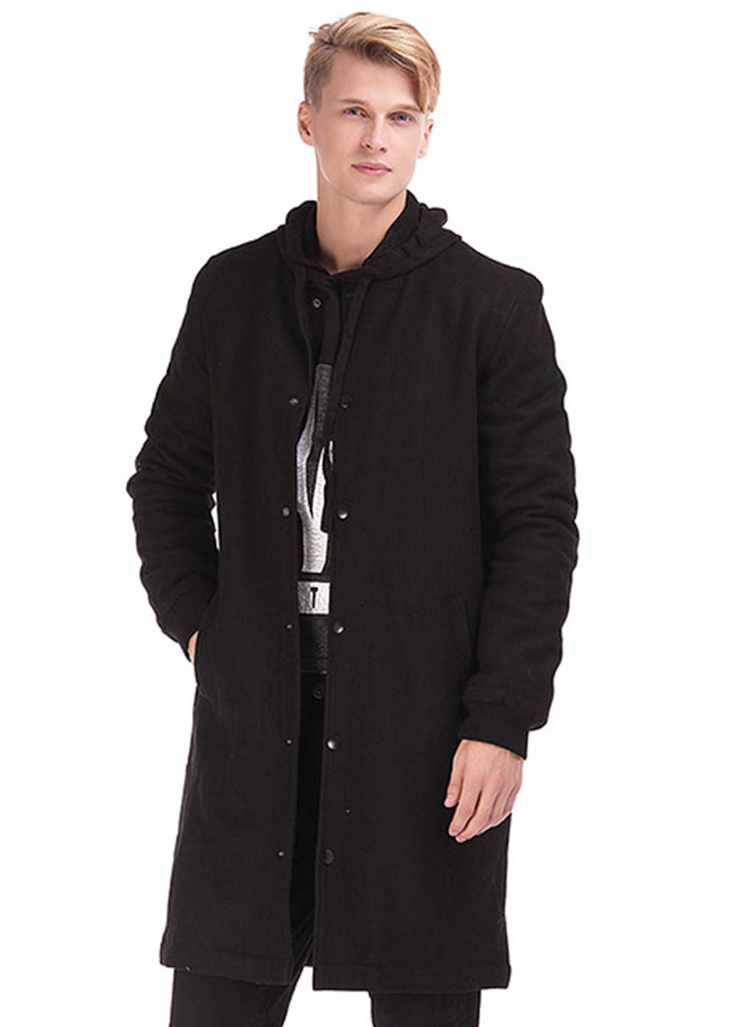 Черное демисезонное Пальто без капюшона Яavin