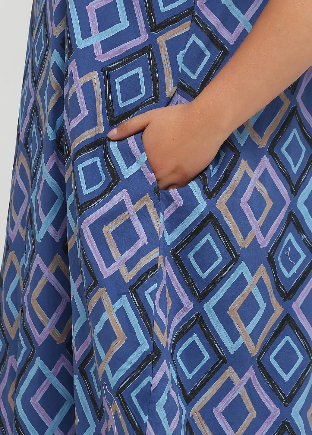 Синее кэжуал платье баллон, оверсайз 158С с геометрическим узором