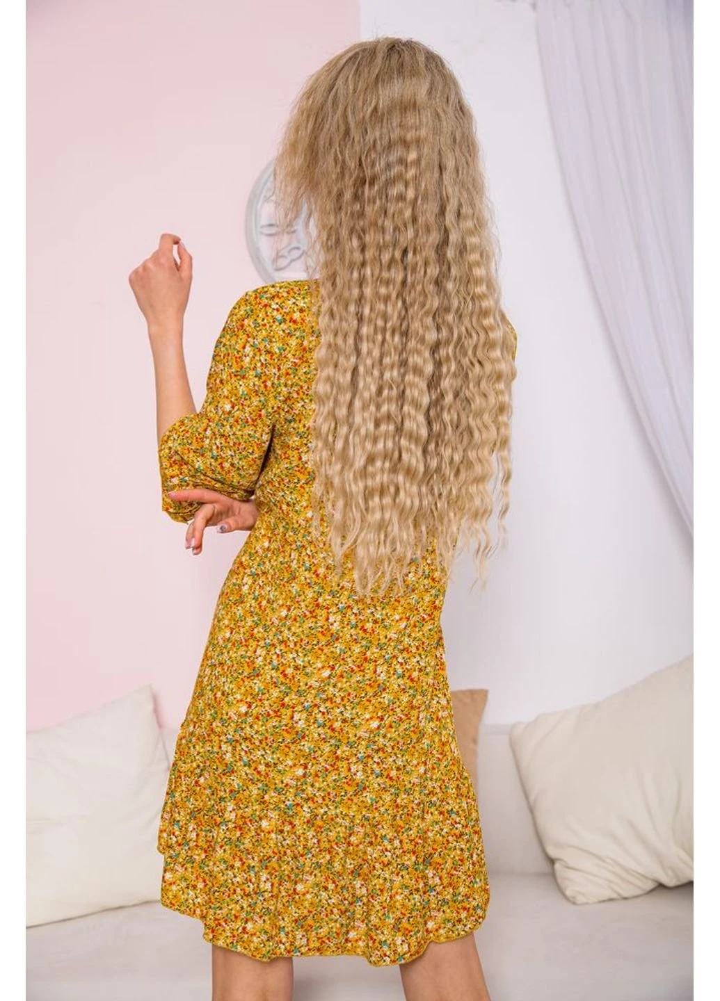 Гірчична святковий сукня 115r0400-6 Kamomile з малюнком