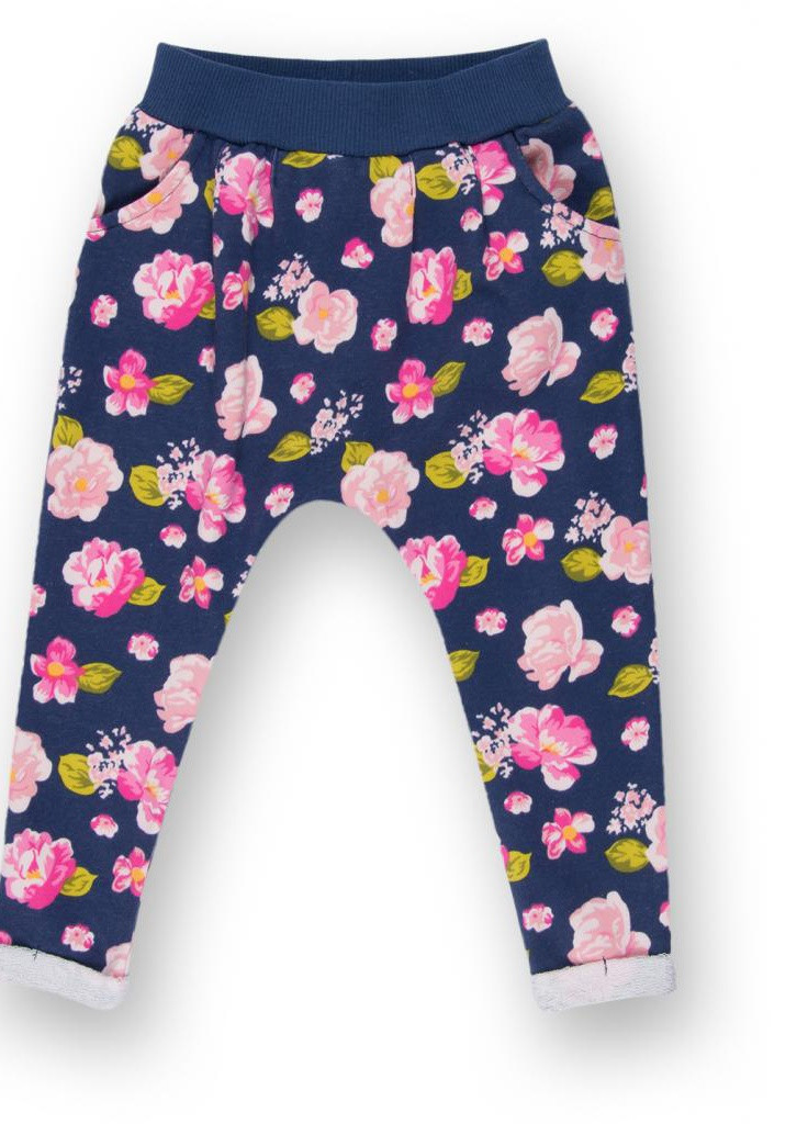 Синій демісезонний костюм десткий з дівчинкою і штанцями в квіточку (8075-80 / g-pink) Breeze