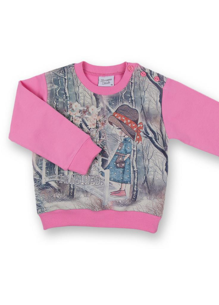 Синій демісезонний костюм десткий з дівчинкою і штанцями в квіточку (8075-80 / g-pink) Breeze