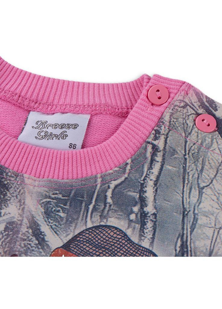 Синій демісезонний костюм десткий з дівчинкою і штанцями в квіточку (8075-80 / g-pink) Breeze