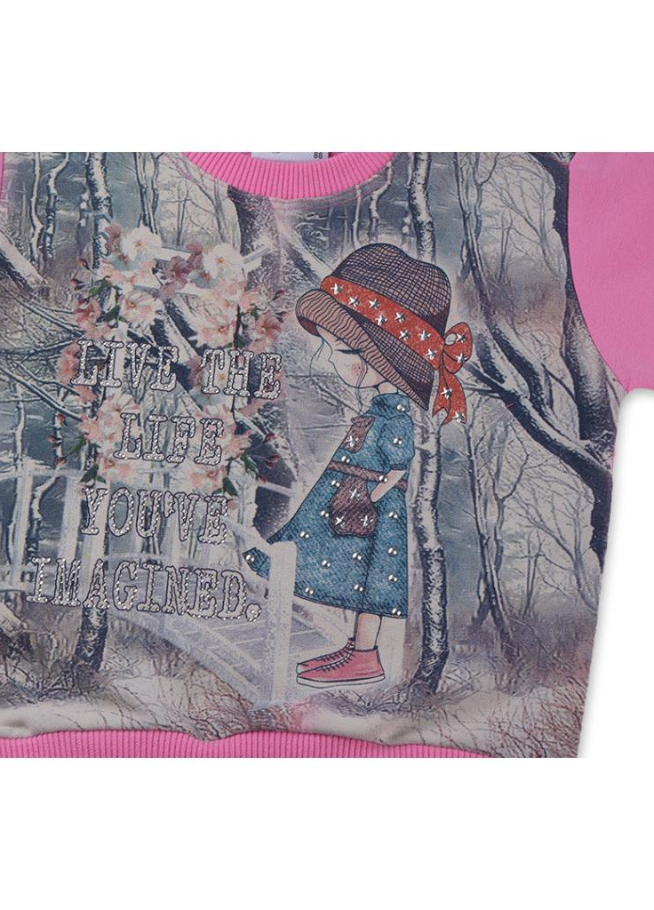 Синій демісезонний костюм десткий з дівчинкою і штанцями в квіточку (8075-80 / g-pink) Breeze