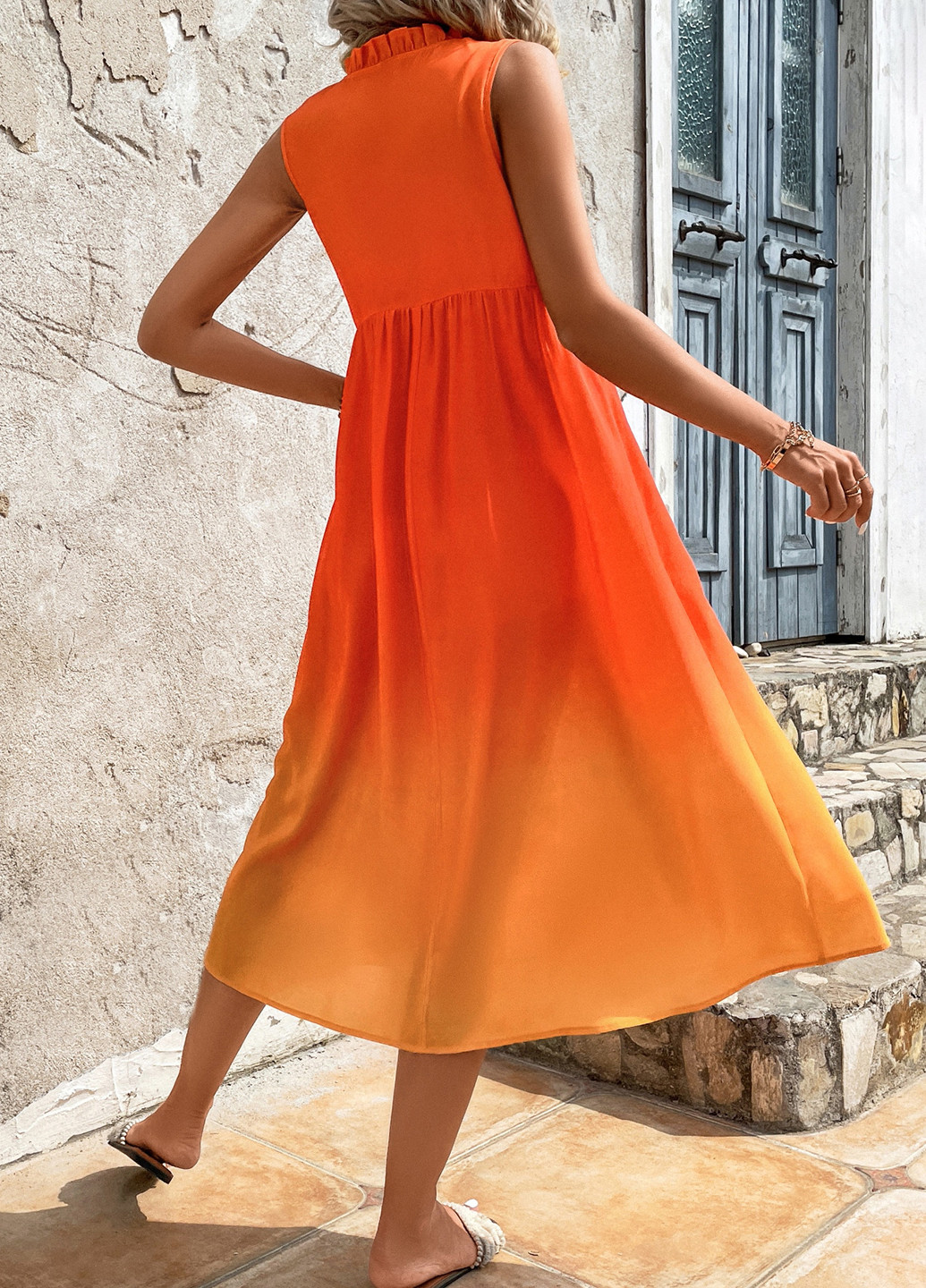 Оранжевое кэжуал платье а-силуэт SHEIN градиентное ("омбре")