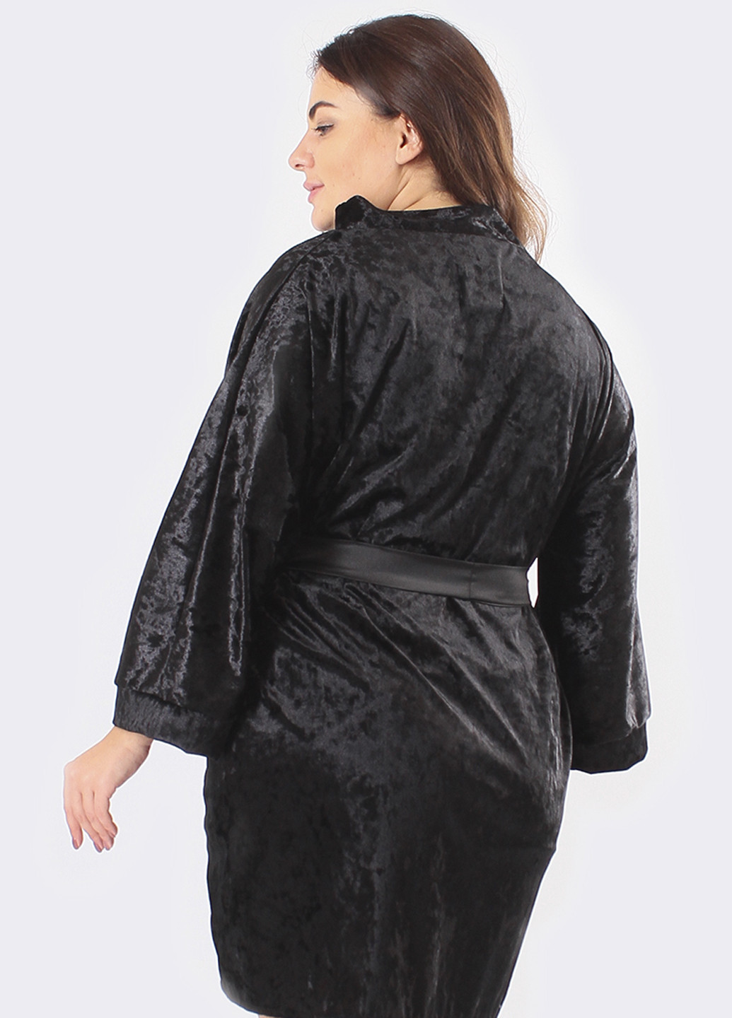 Чорний демісезонний комплект (нічна сорочка, халат) Ghazel