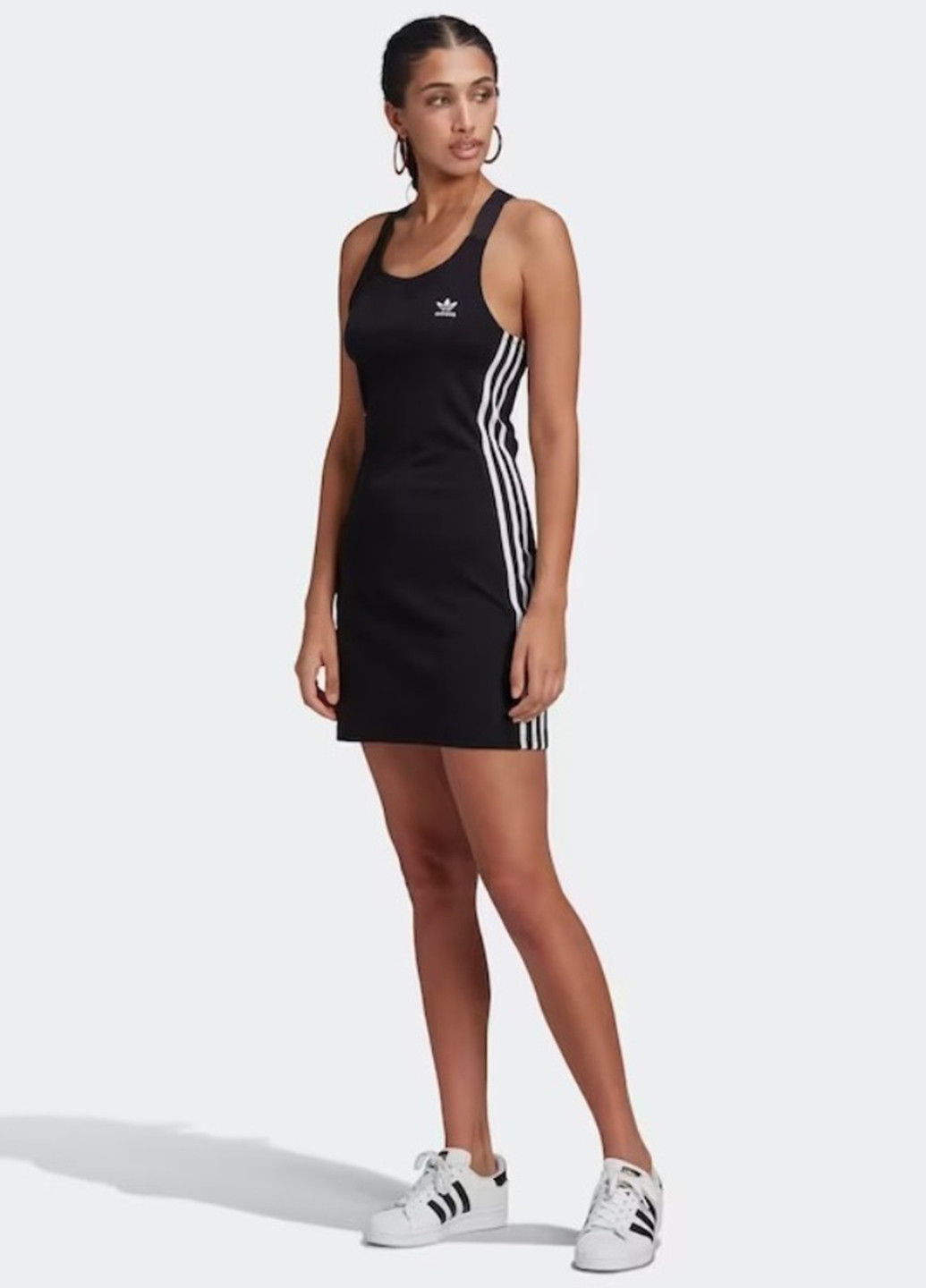 Черное спортивное платье платье-майка adidas с логотипом