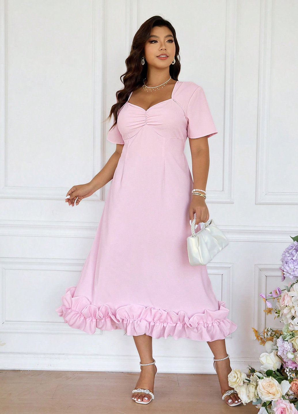 Розовое праздничный, вечернее платье а-силуэт SHEIN однотонное