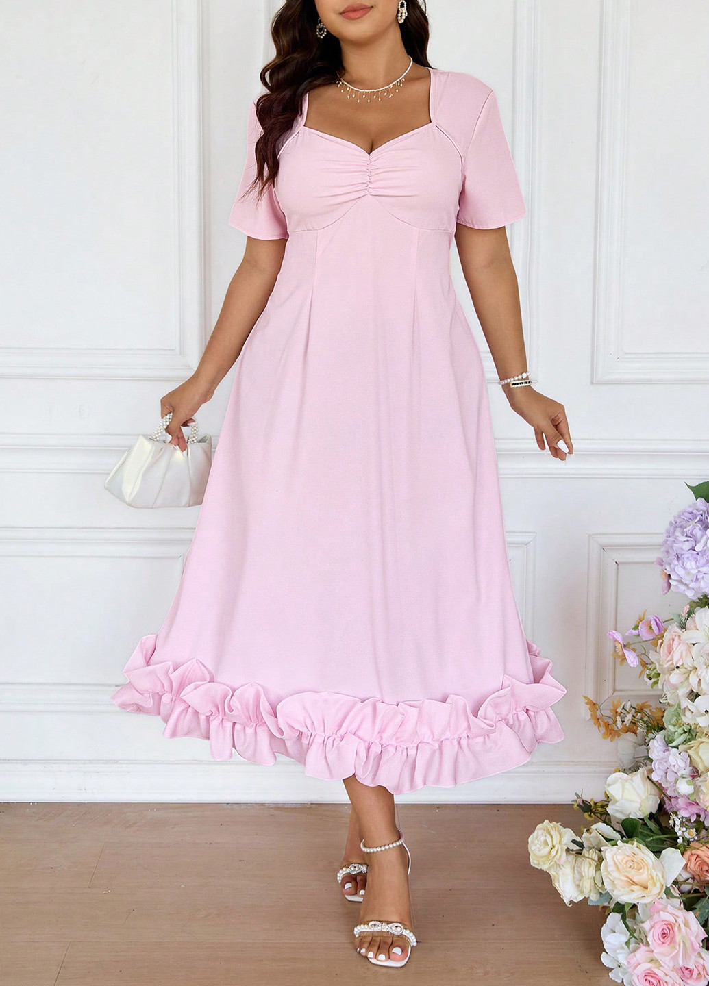 Розовое праздничный, вечернее платье а-силуэт SHEIN однотонное