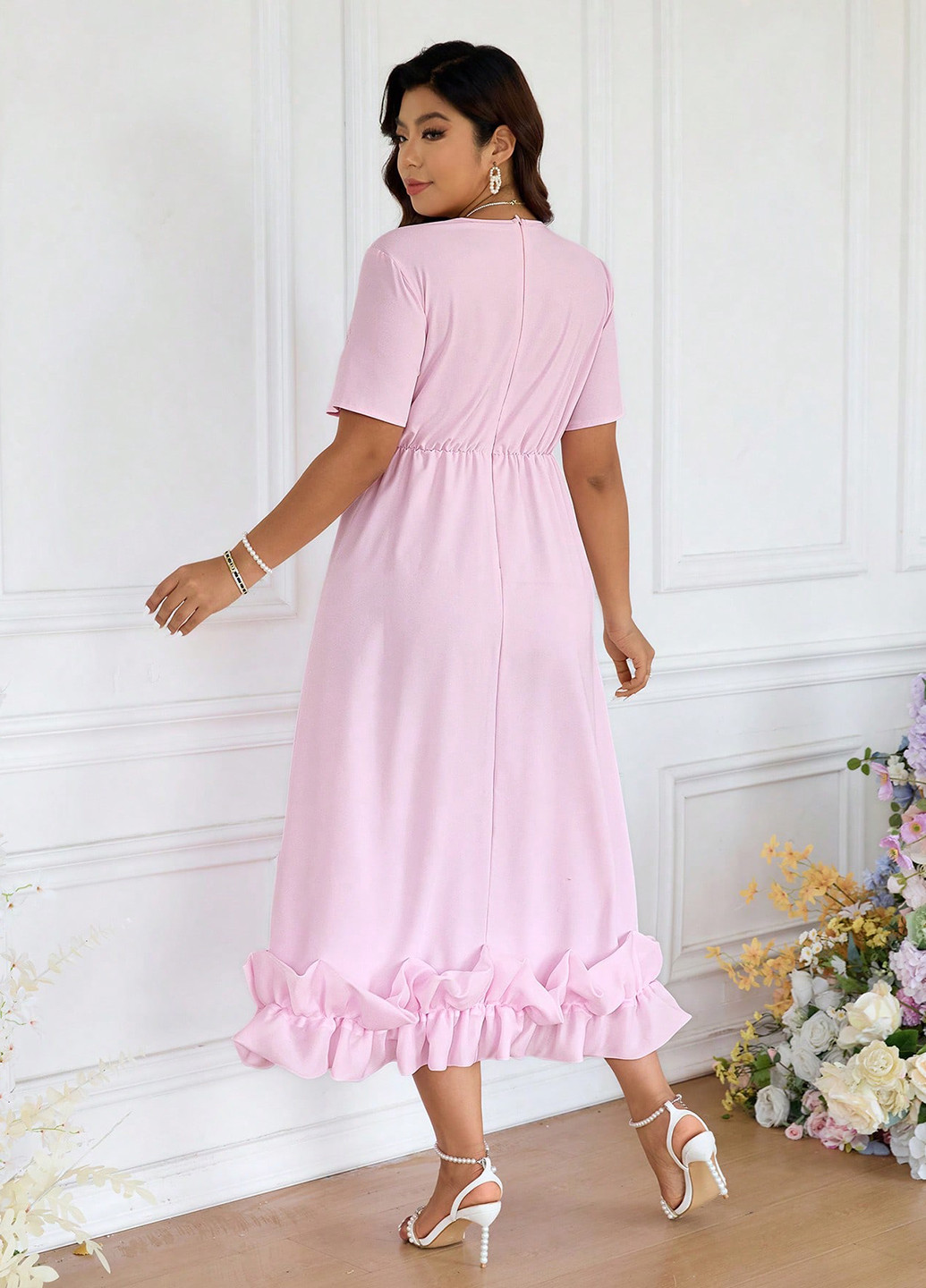 Розовое праздничный, вечернее платье а-силуэт SHEIN однотонное