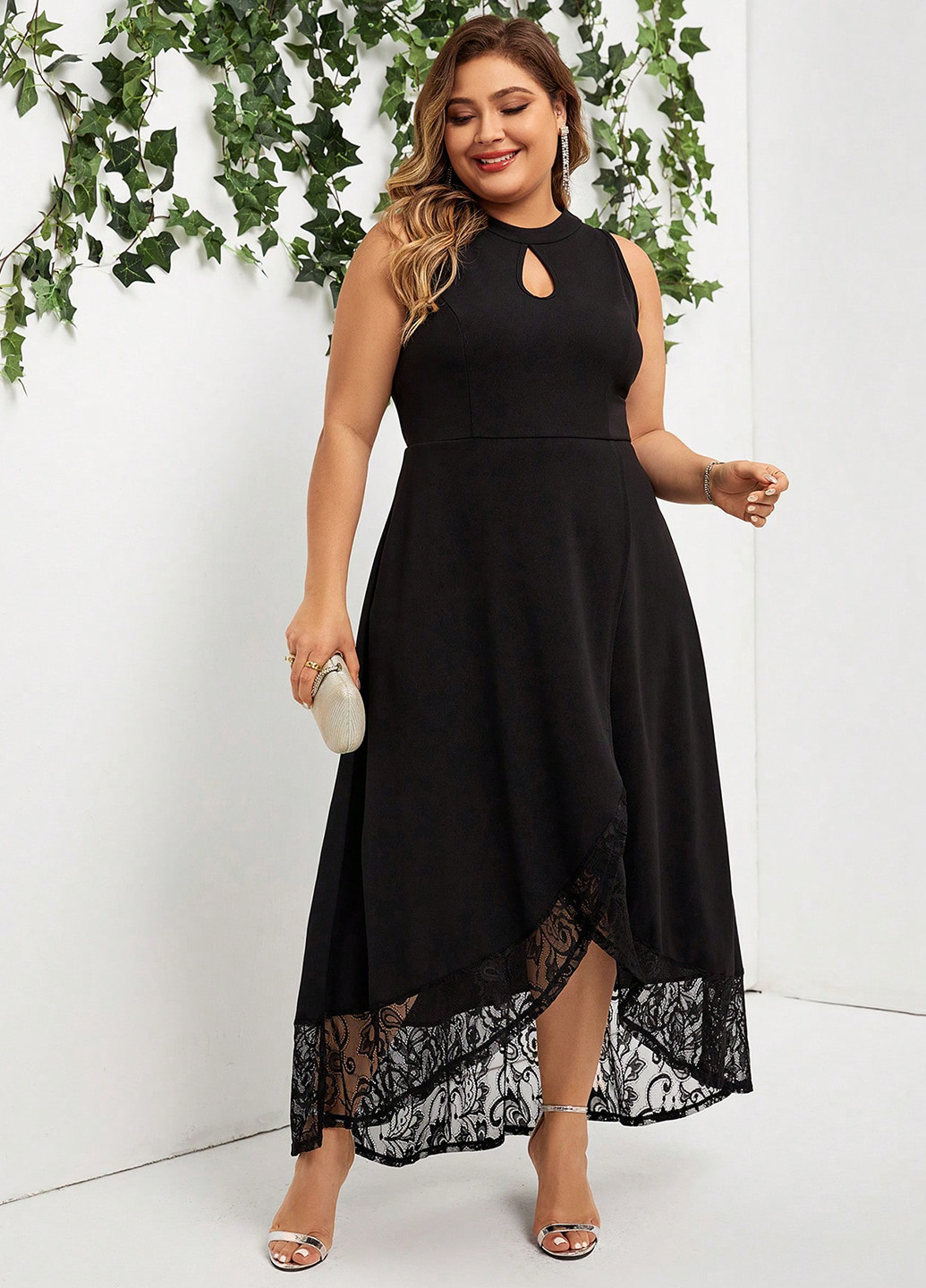 Чорна вечірня сукня кльош, на запах SHEIN однотонна