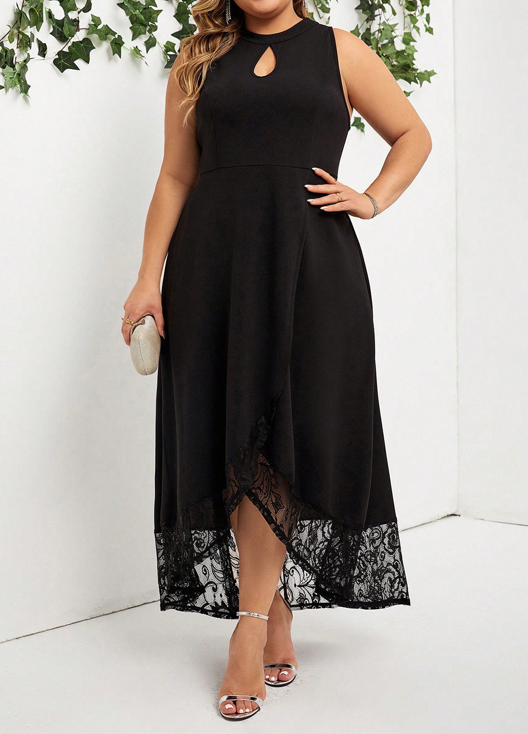 Чорна вечірня сукня кльош, на запах SHEIN однотонна