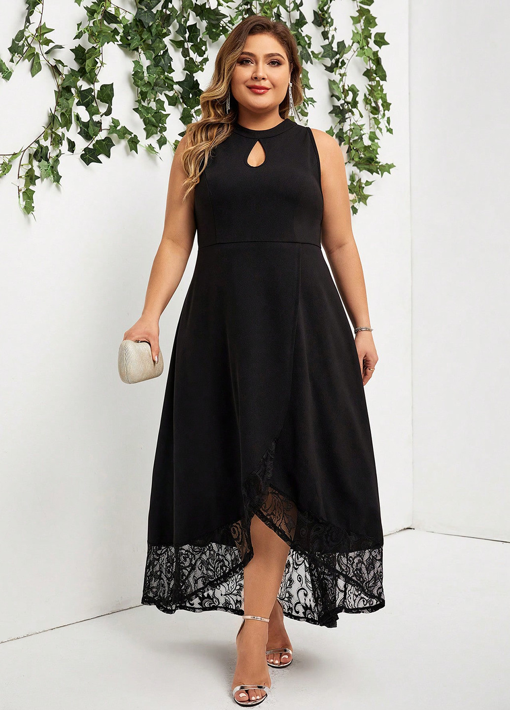 Чорна вечірня сукня кльош, на запах SHEIN однотонна