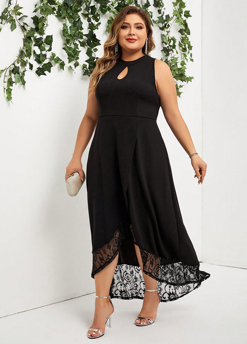 Чорна вечірня сукня кльош, на запах SHEIN однотонна