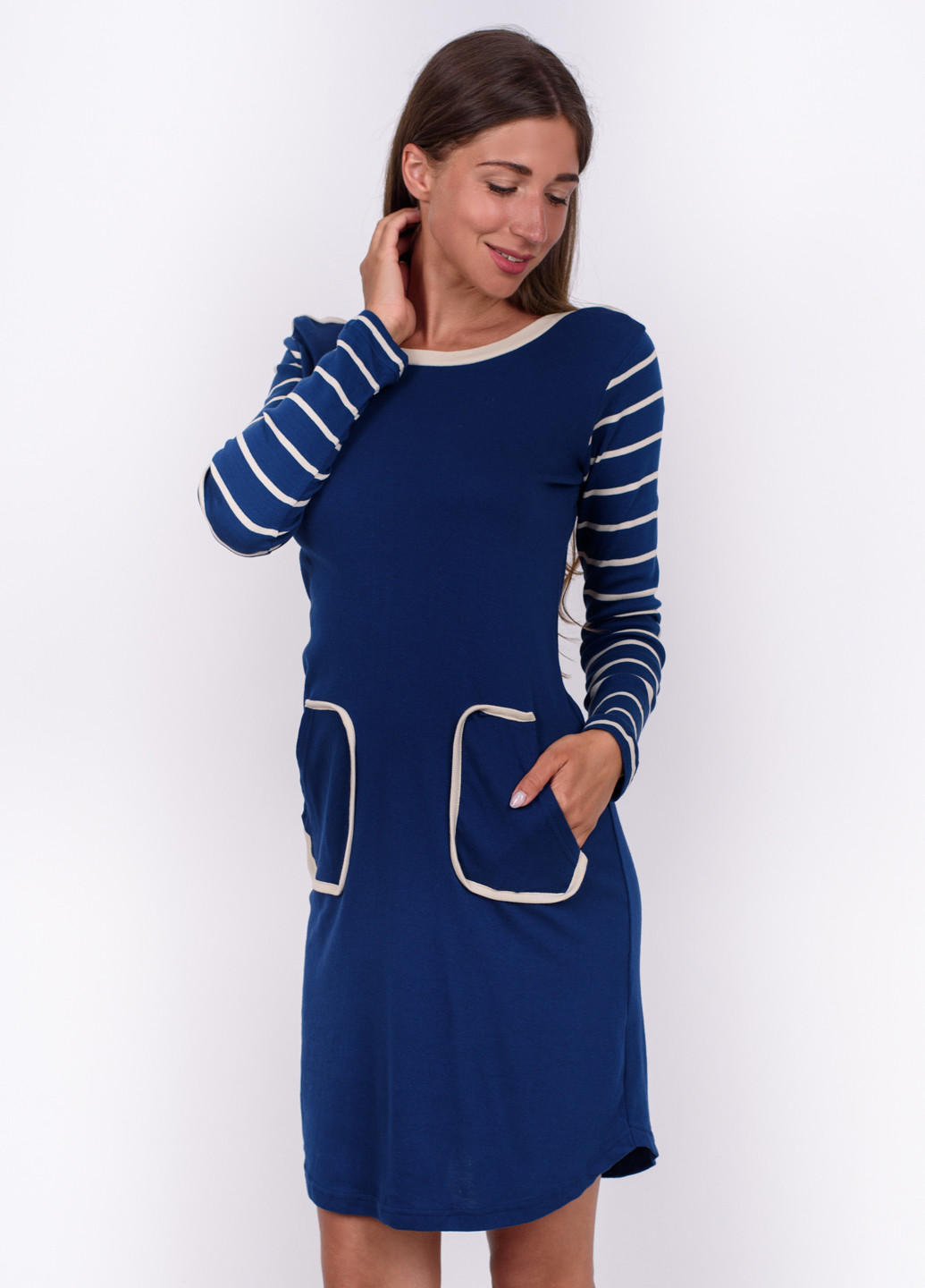 Темно-синя домашній сукня а-силует Canat в смужку
