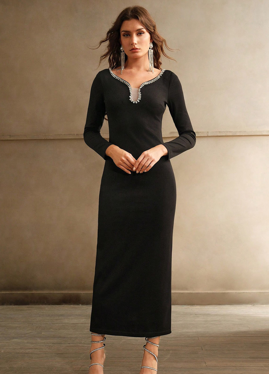 Черное праздничный, кэжуал платье SHEIN однотонное