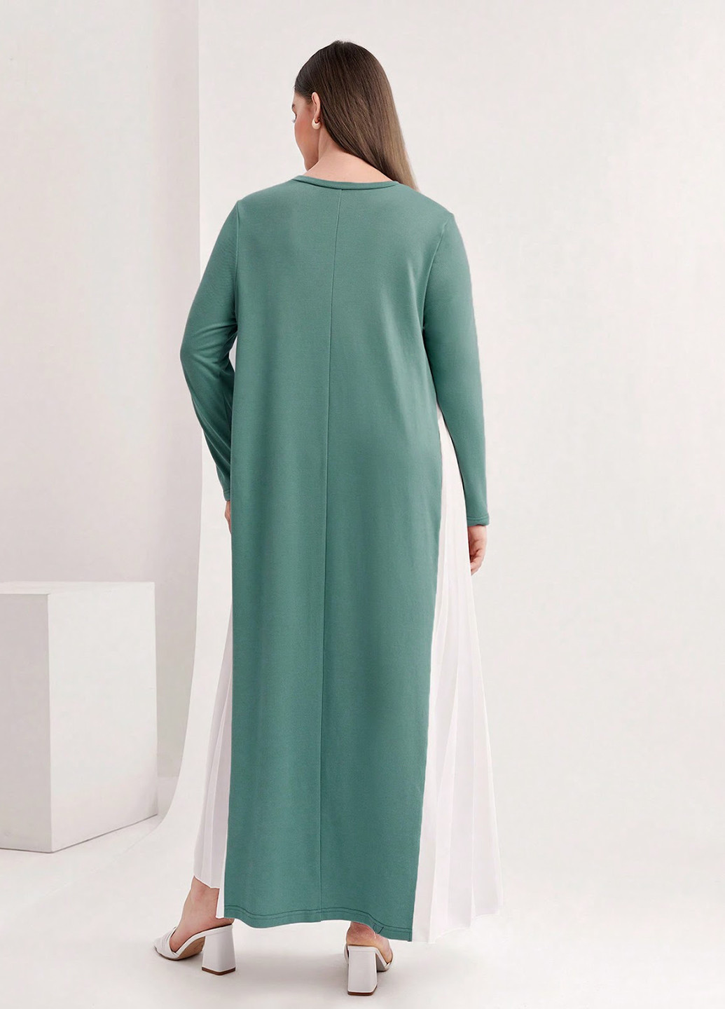 Светло-бирюзовое кэжуал платье платье-свитшот, плиссированное SHEIN однотонное