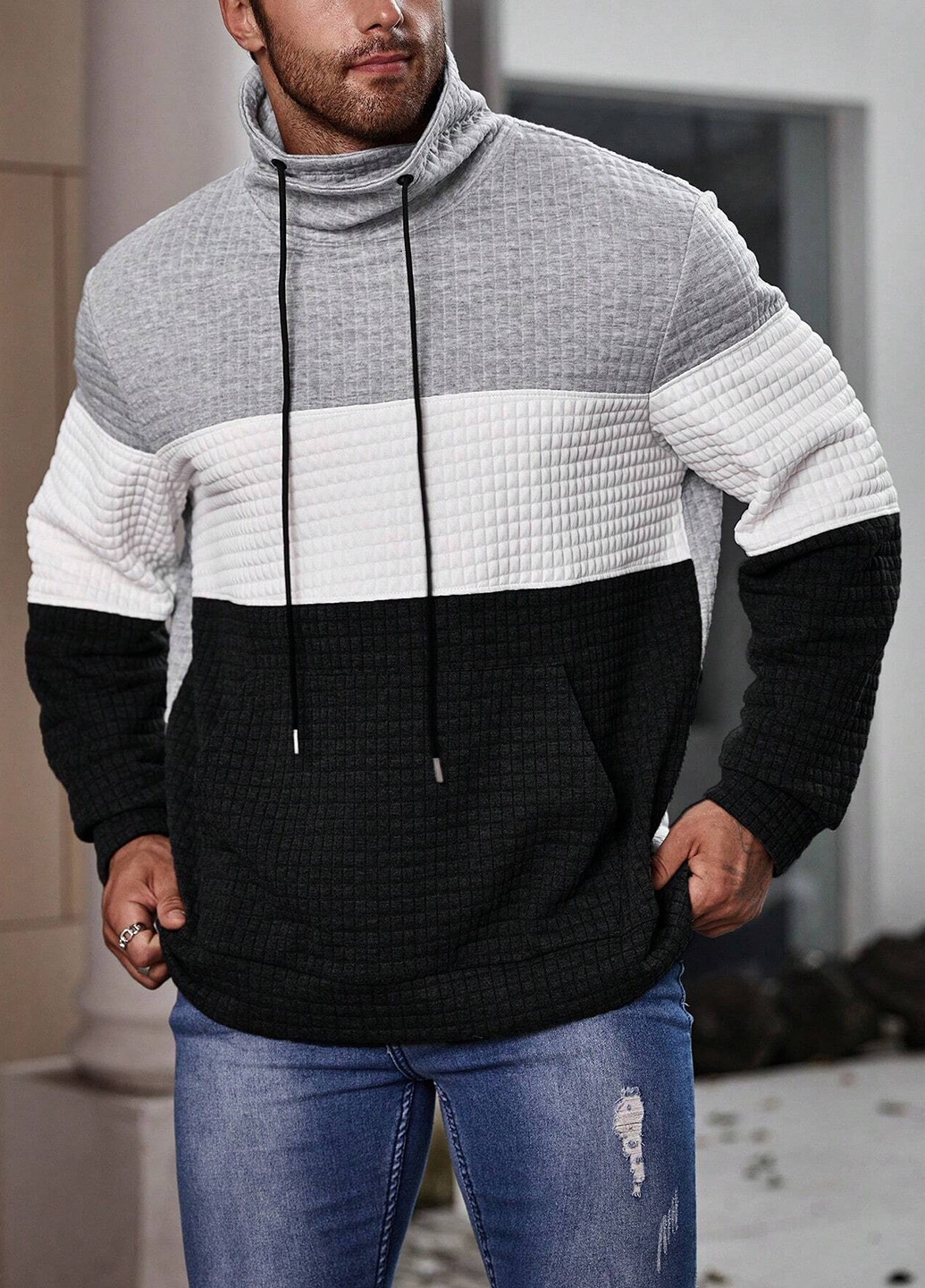 Комбинированный свитшот SHEIN колор блок без декора (308588884)