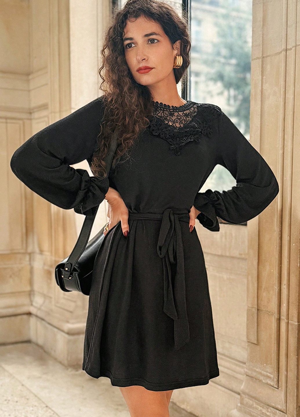 Черное кэжуал платье а-силуэт SHEIN однотонное