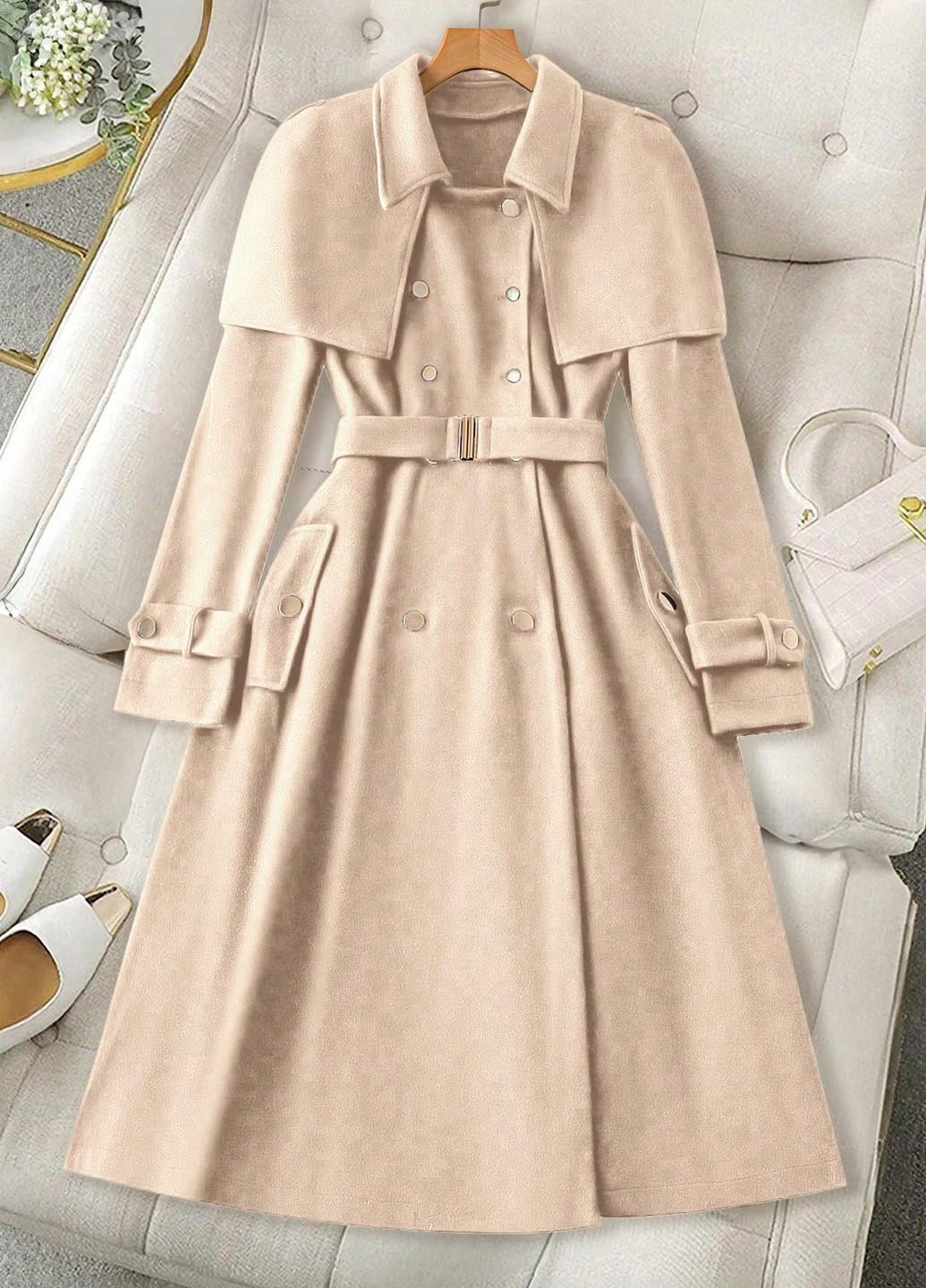 Кремове демісезонне Пальто двобортне SHEIN