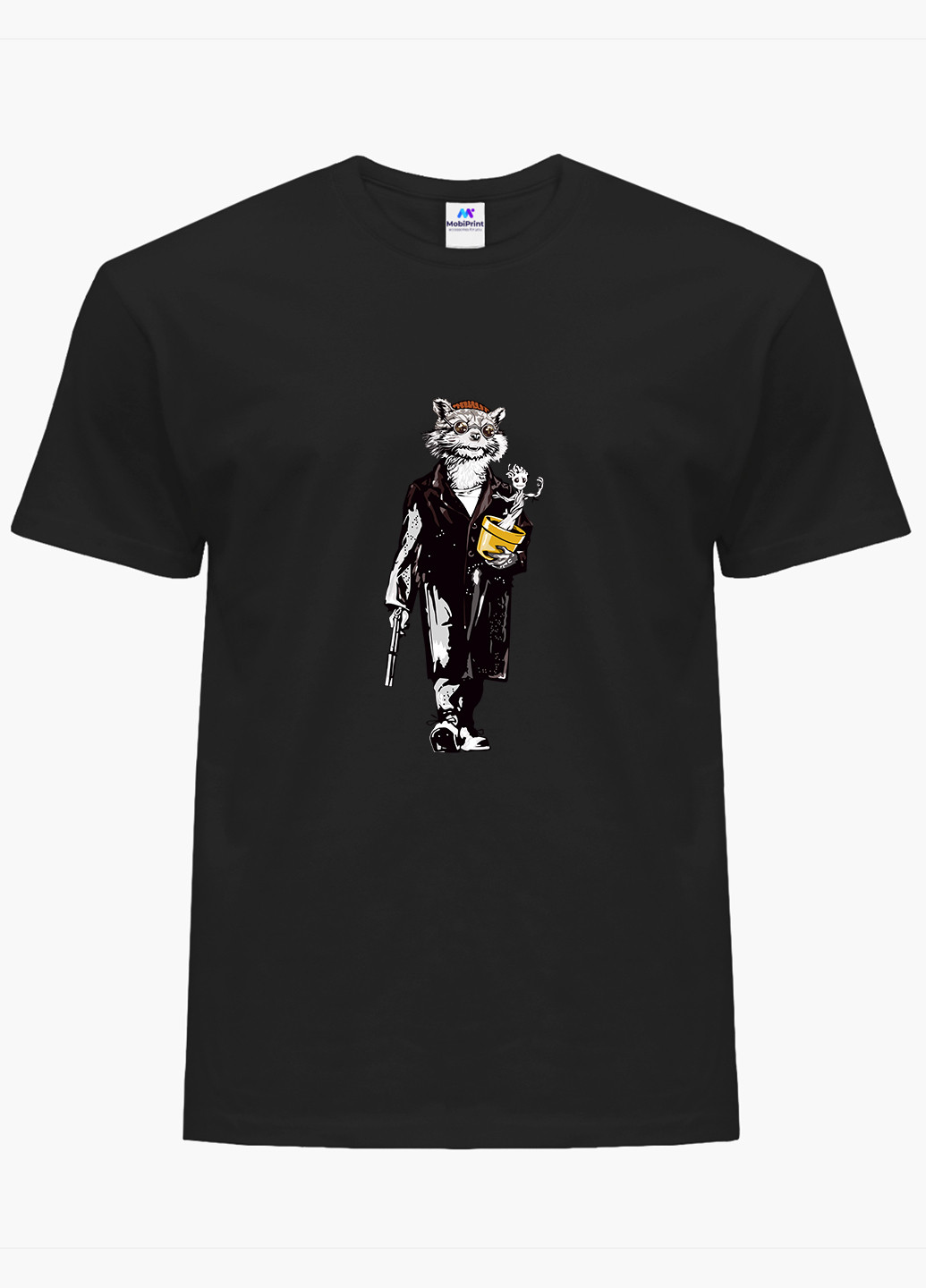 Черная демисезон футболка женская ракета и грут леон киллер (rocket groot leon killer) (8976-2064) xxl MobiPrint