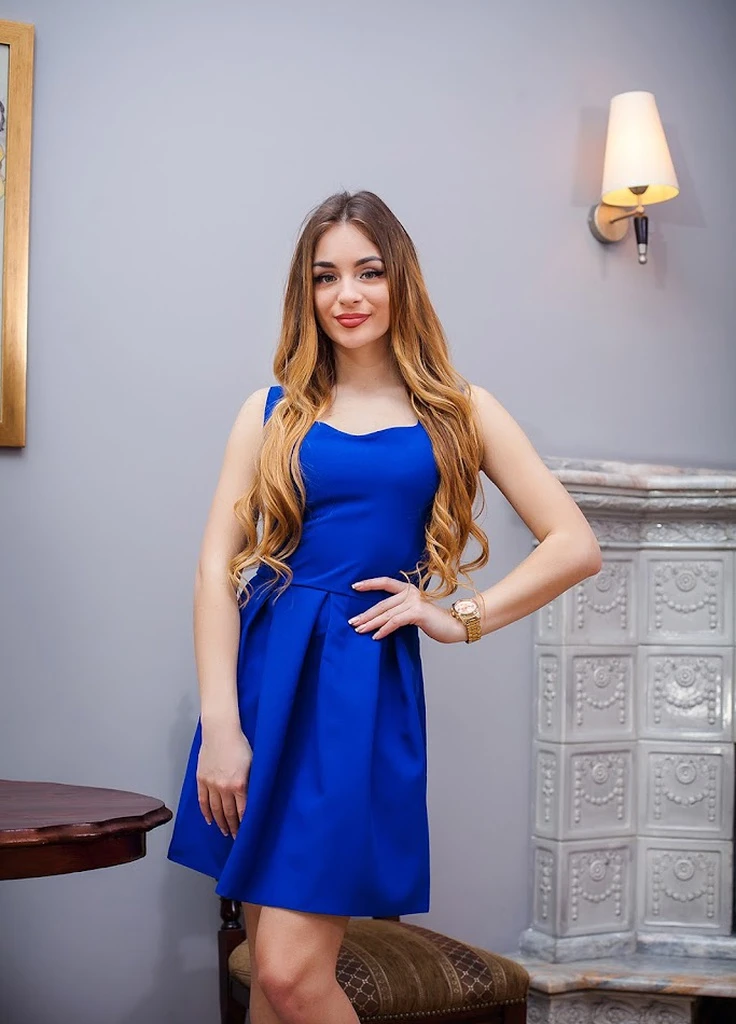 Синее кэжуал симпатичное кукольное платье с вырезом полу-сердце vervain Podium однотонное