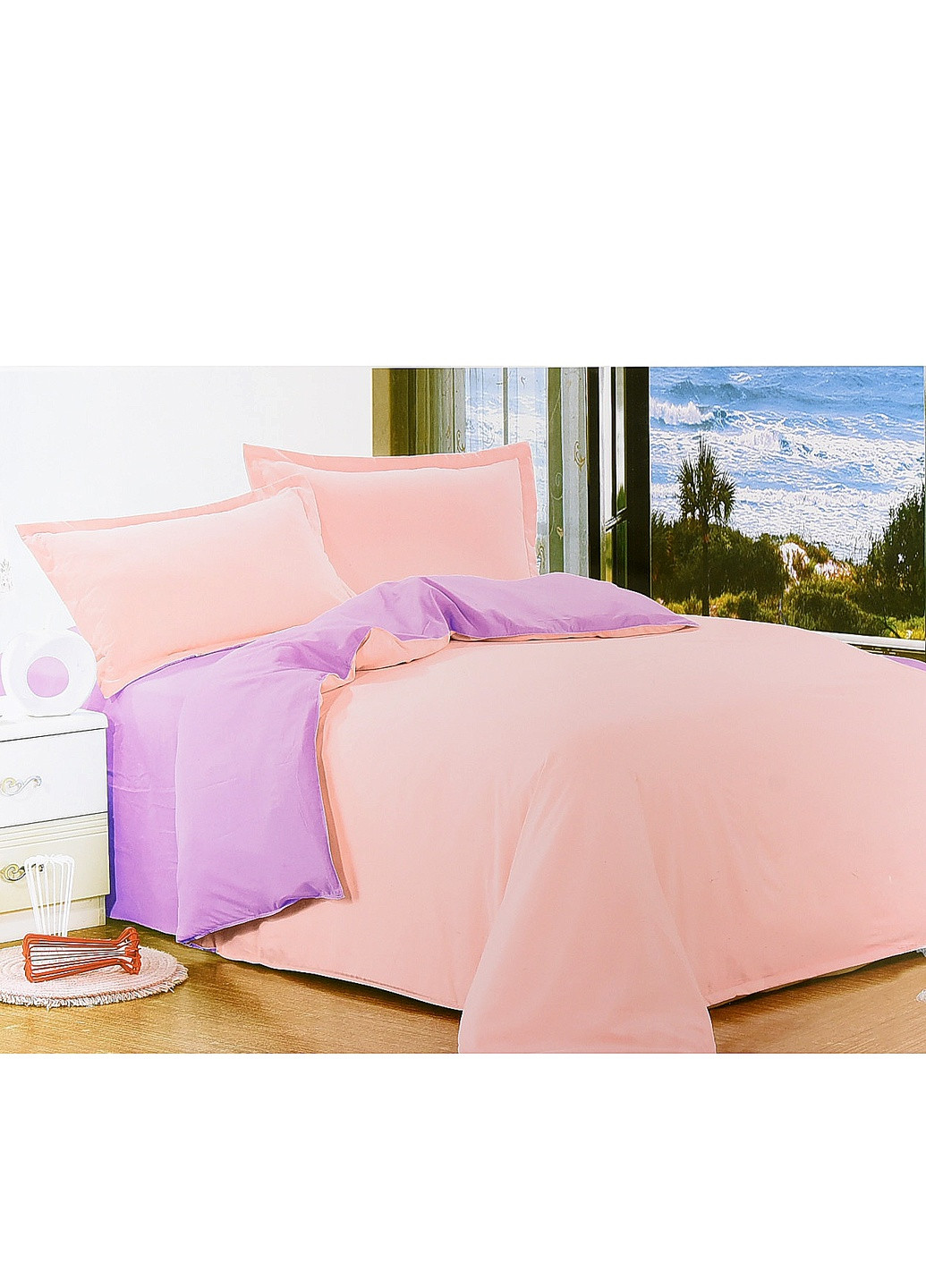 Комплект постельного белья розовый с фиолетовым полуторка Let's Shop (256547861)