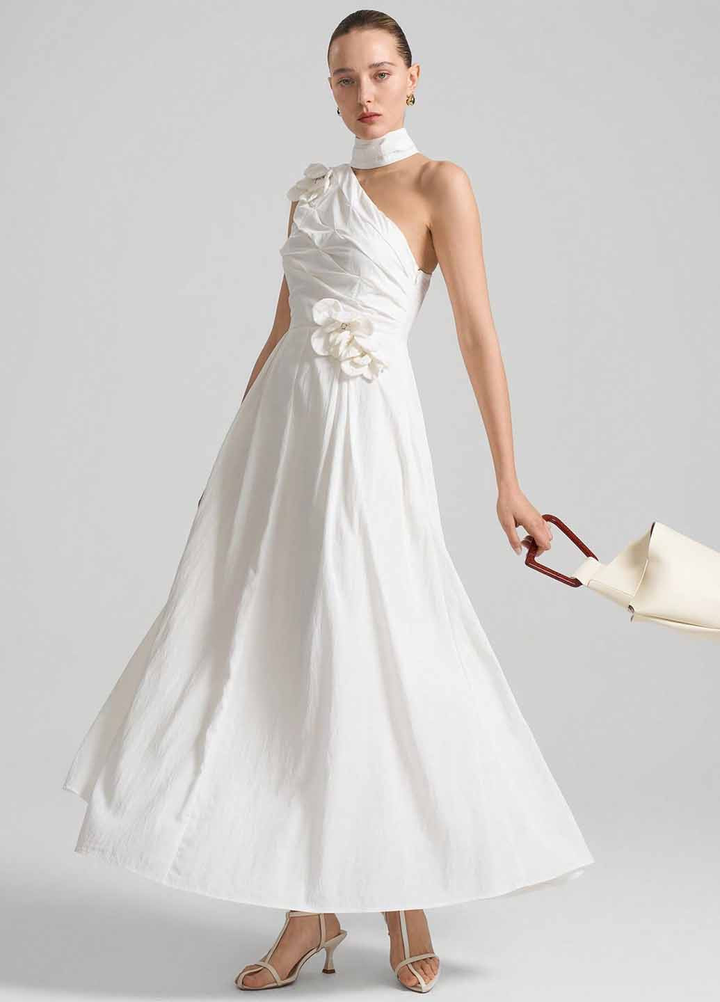 Білий вечірня сукня на одне плече SHEIN однотонна