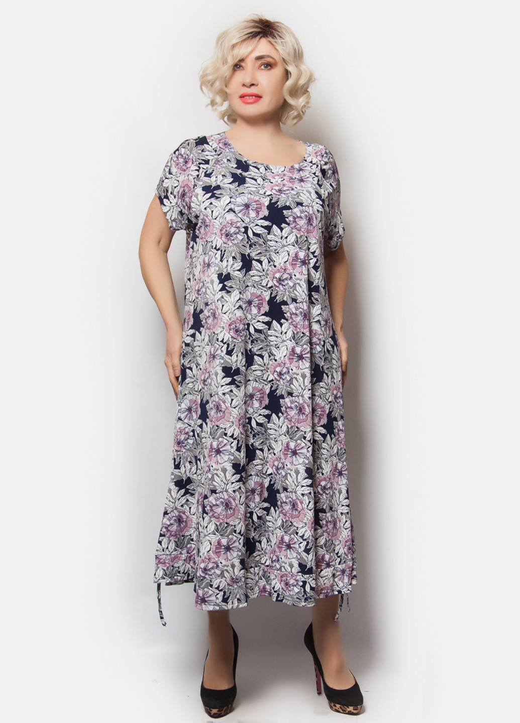 Сиреневое кэжуал платье а-силуэт LibeAmore с цветочным принтом