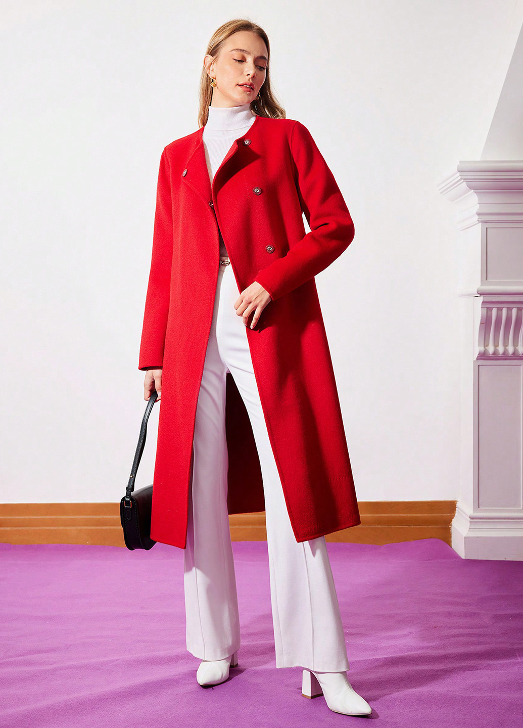 Красное демисезонное Пальто однобортное SHEIN