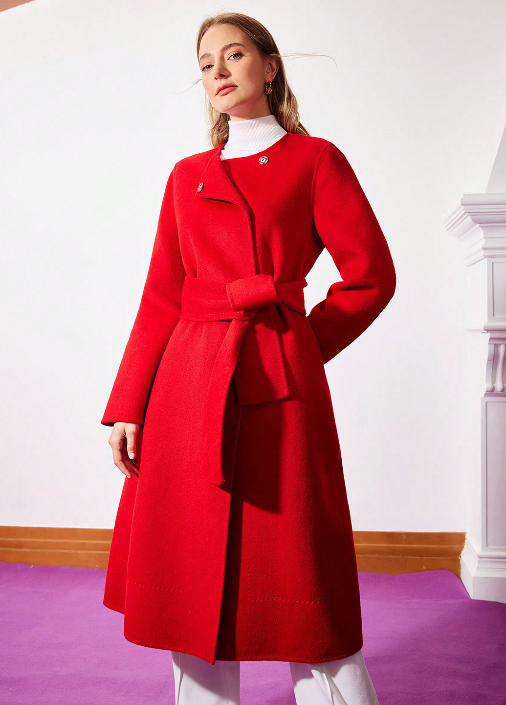 Красное демисезонное Пальто однобортное SHEIN