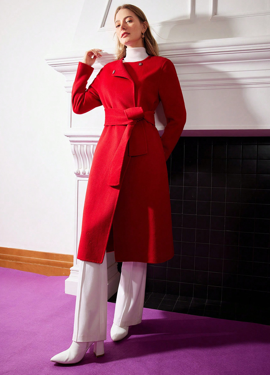 Красное демисезонное Пальто однобортное SHEIN