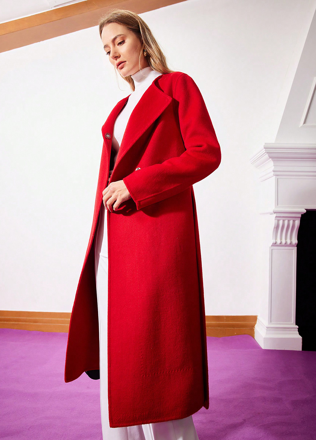 Красное демисезонное Пальто однобортное SHEIN
