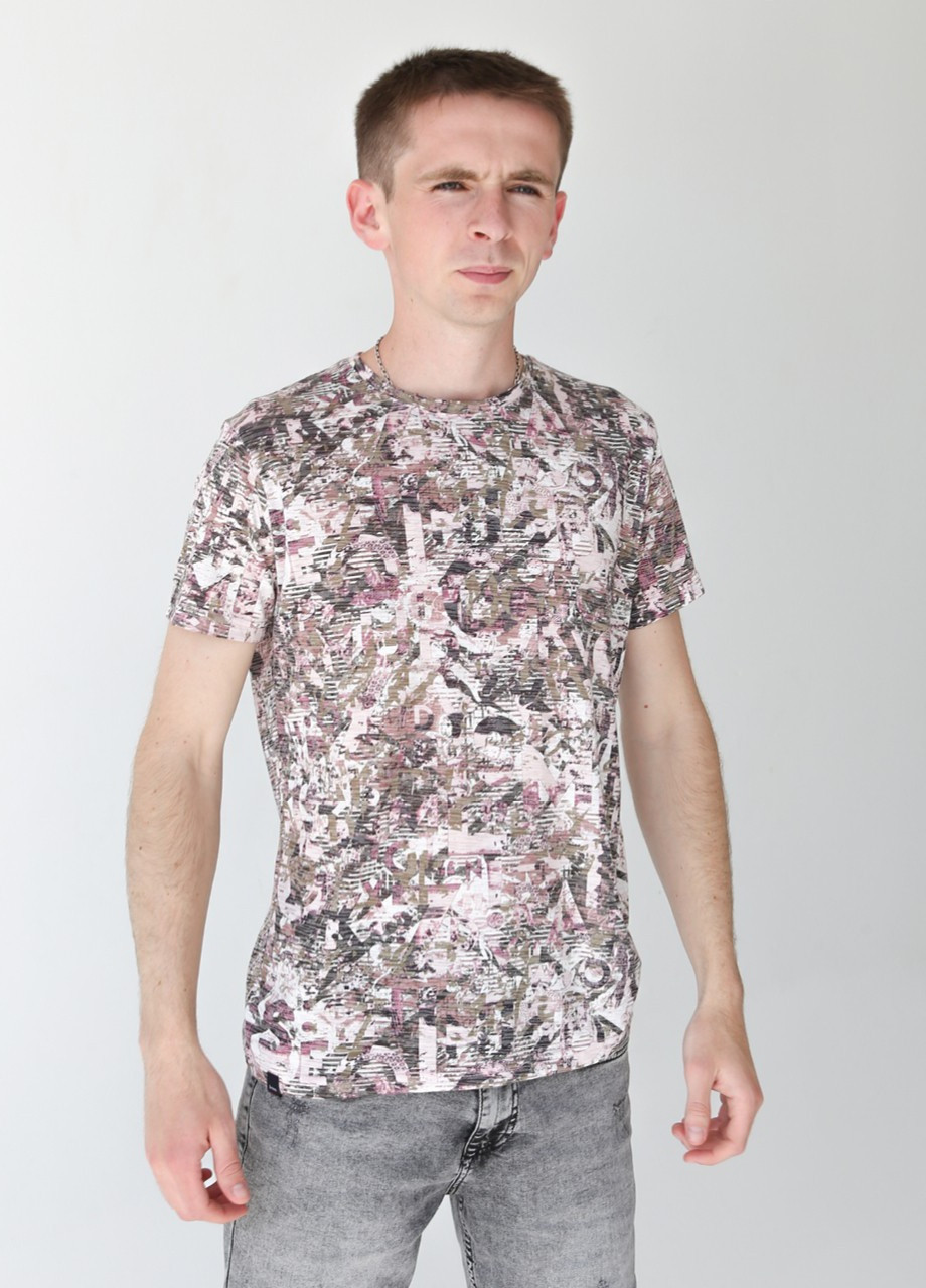 Розовая футболка мужская розовая тонкая с принтом Jean Piere Прямая