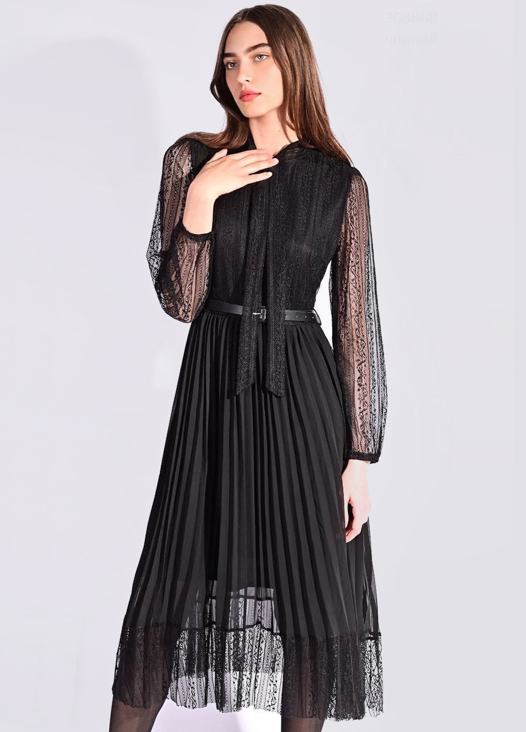 Черное вечернее платье с кружевом и плиссе плиссированное, с пышной юбкой, а-силуэт Egostyle