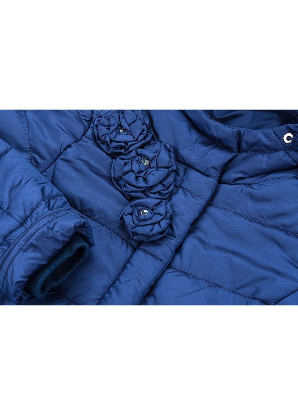 Синяя демисезонная куртка удлиненная с капюшоном и цветочками (sicy-g107-116g-blue) Snowimage