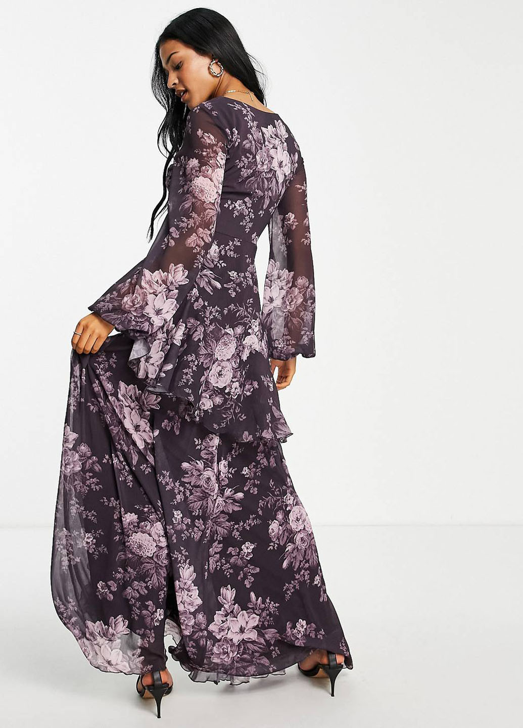 Темно-фиолетовое вечернее платье Asos с цветочным принтом