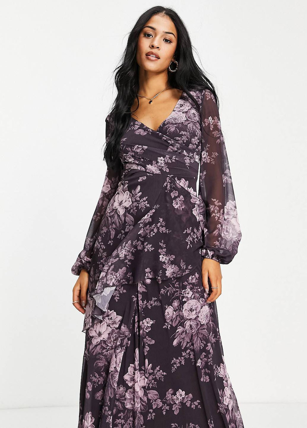 Темно-фиолетовое вечернее платье Asos с цветочным принтом