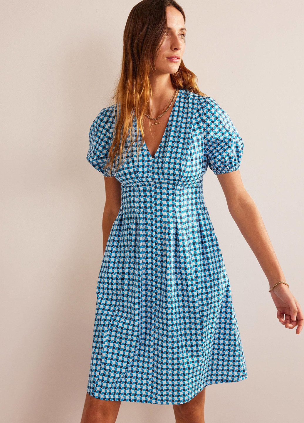 Голубое кэжуал платье Boden с геометрическим узором