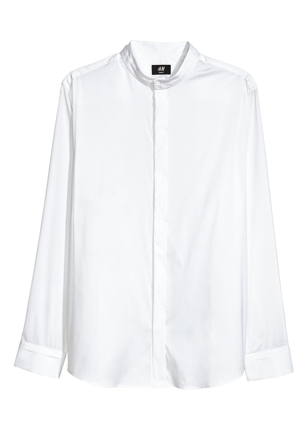 Белая кэжуал рубашка однотонная H&M с длинным рукавом