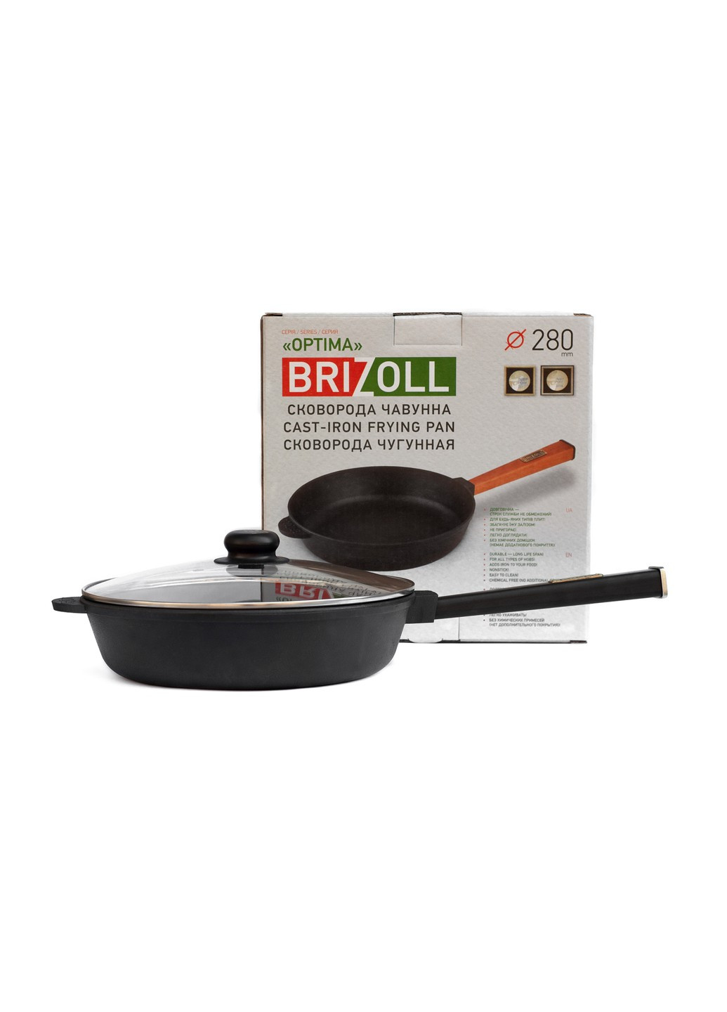Сковорода чавунна з кришкою Optima-Black 280 х 60 мм Brizoll (255190831)