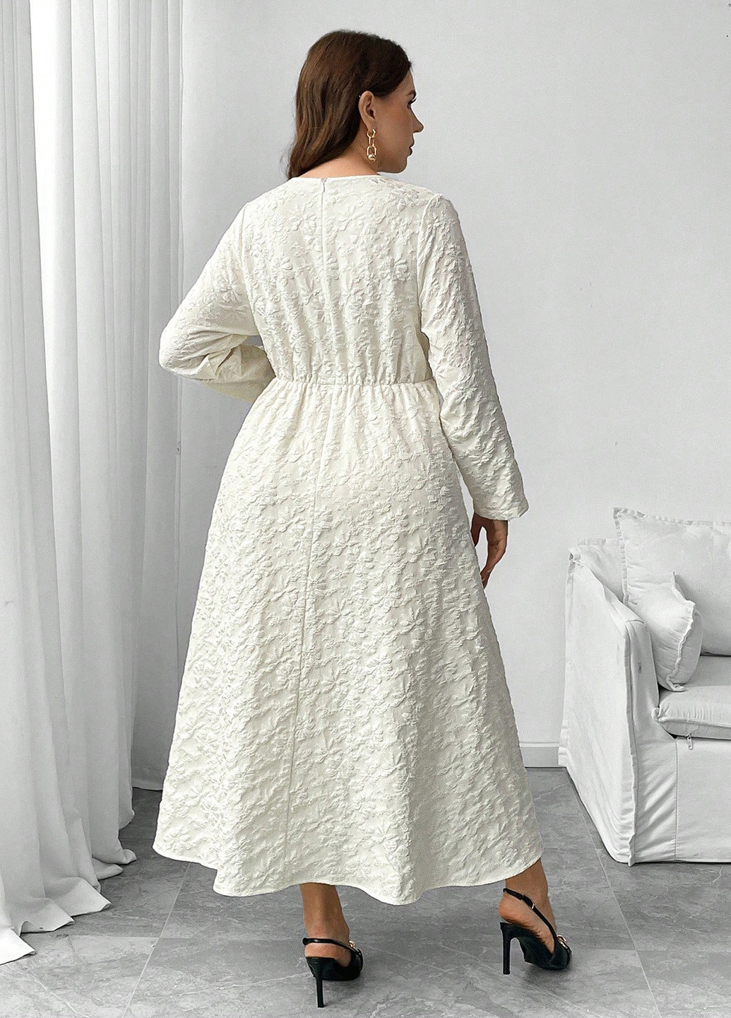 Кремовое праздничный, кэжуал платье SHEIN однотонное