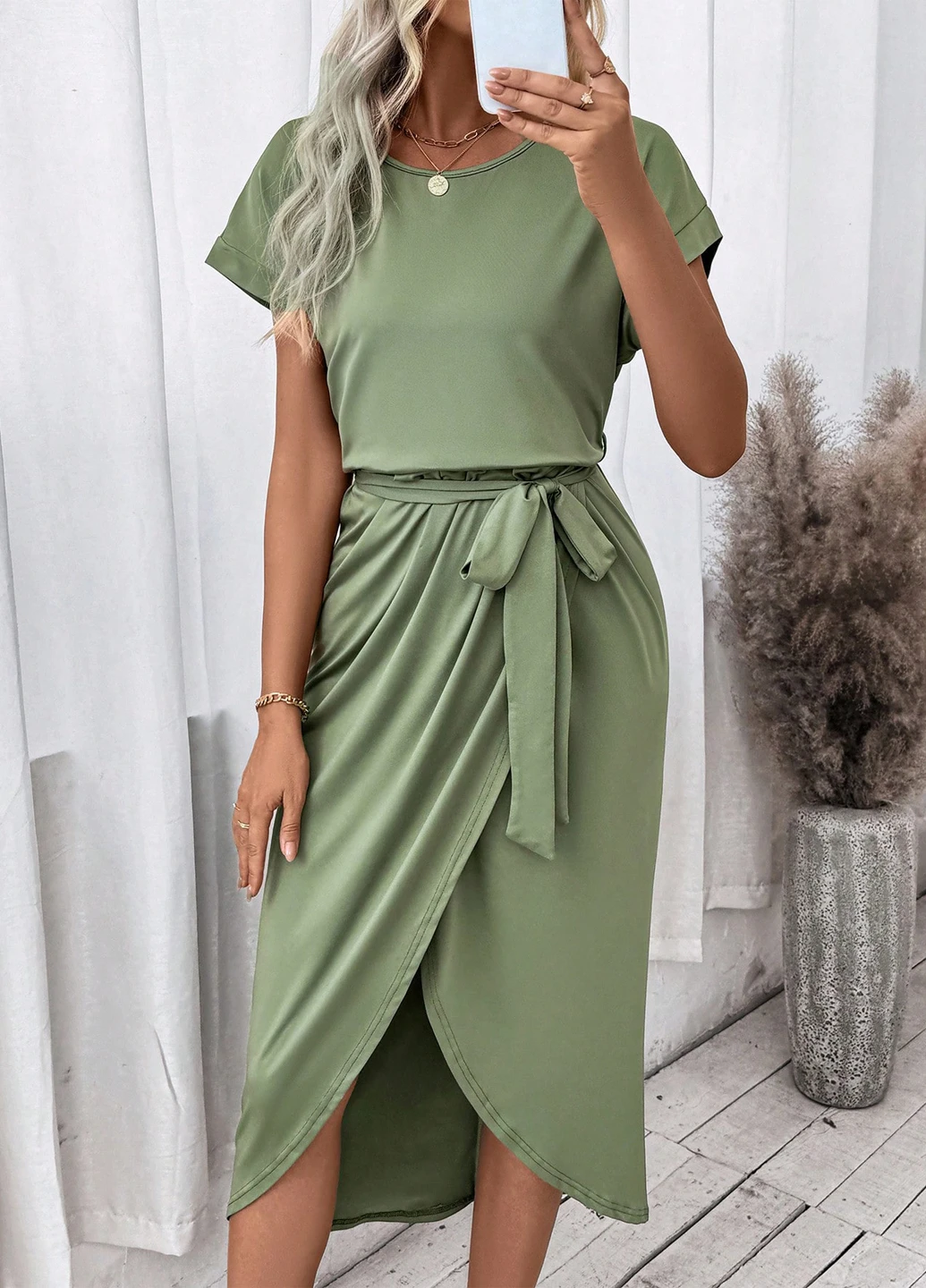 Зеленое кэжуал платье SHEIN однотонное