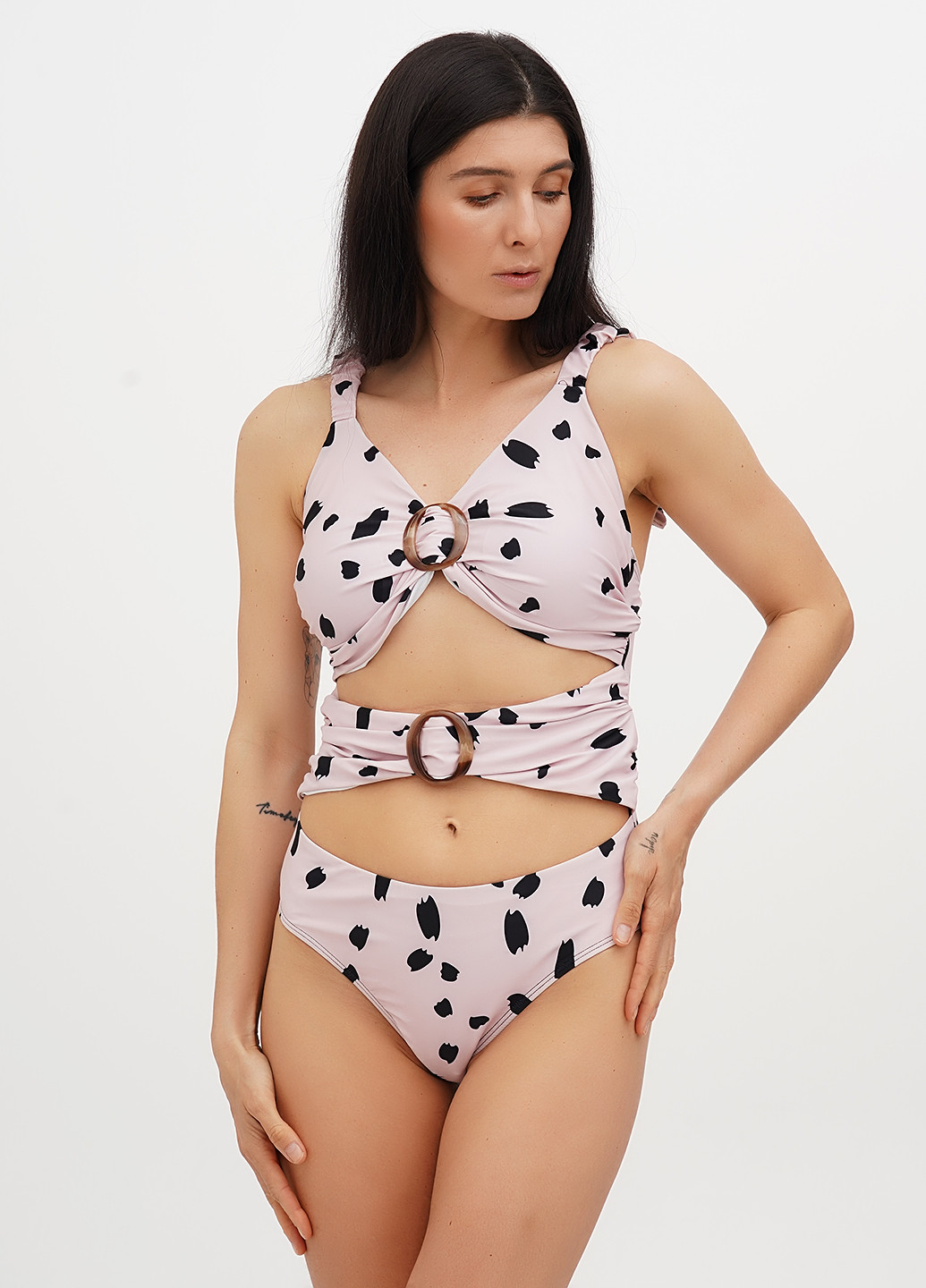 Пудровий літній роздільний купальник з мережевом роздільний FS