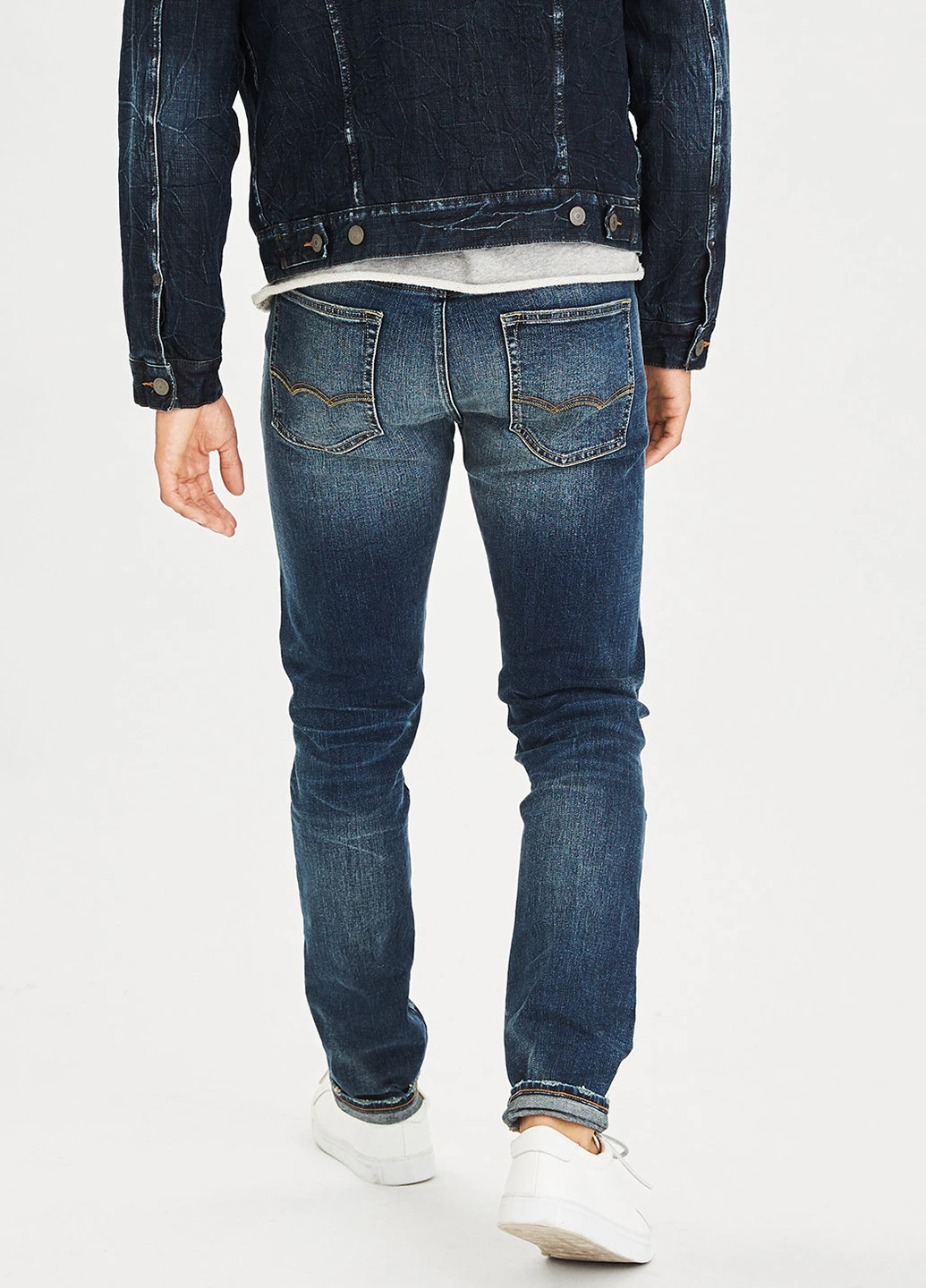 Синие демисезонные зауженные джинсы American Eagle