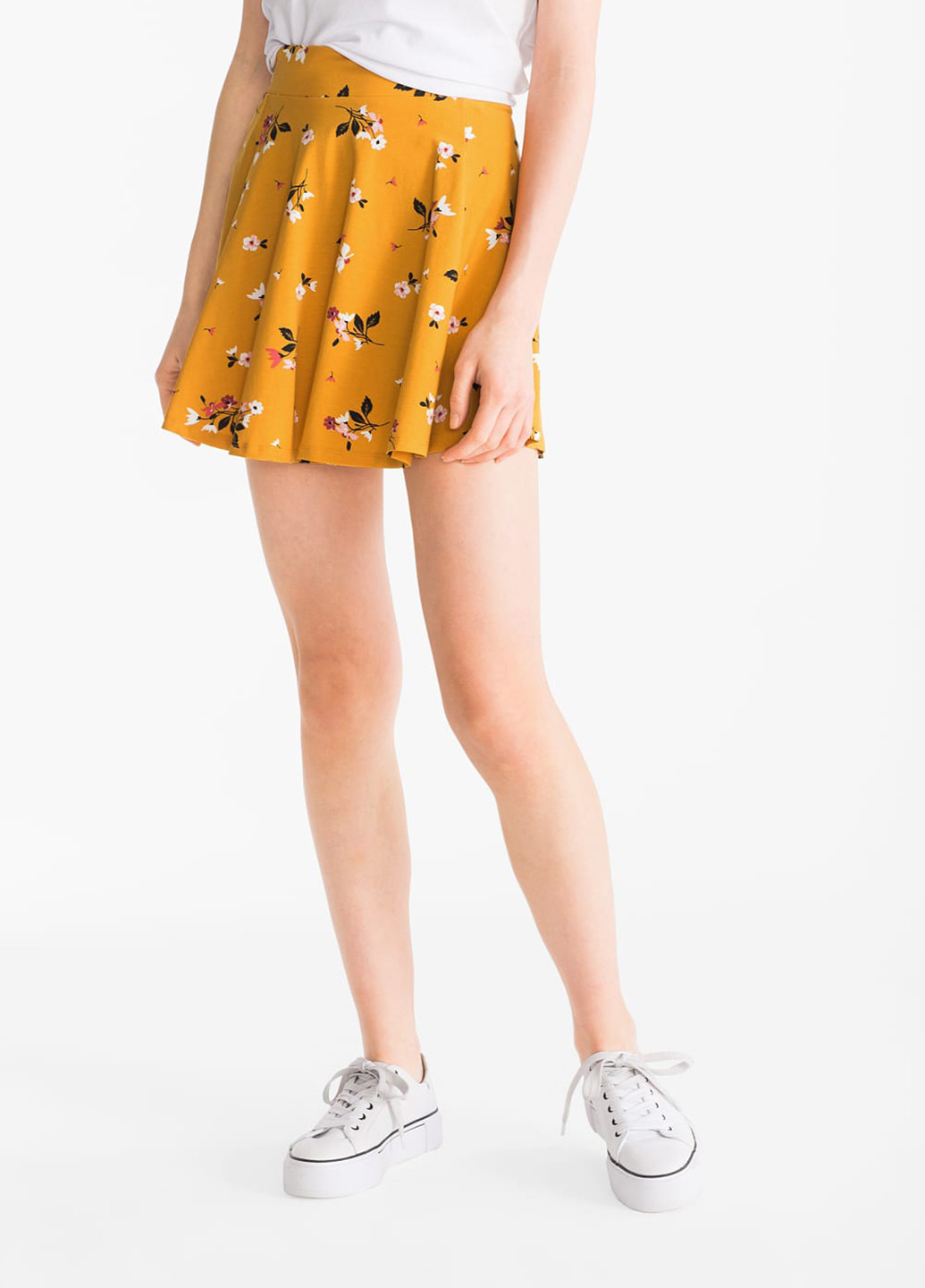 Желтая кэжуал цветочной расцветки юбка C&A клешированная